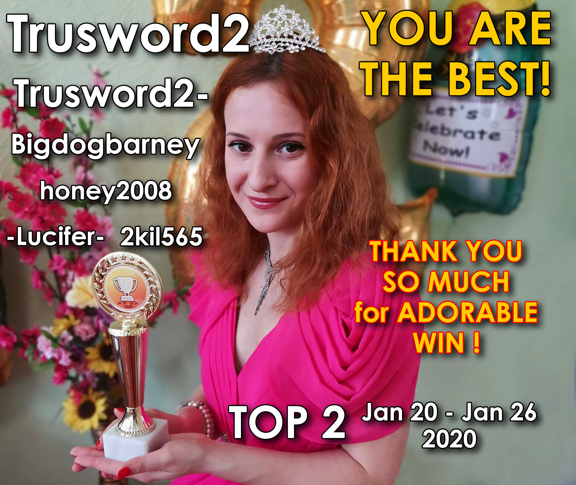 ladybigsmile Thank You So Much for Amazing Highest Wins TOP 2 & 3 in 2018 & 2020 ! That was Incredible! Will REMEMBER it FOREVER!!!!! image: 1